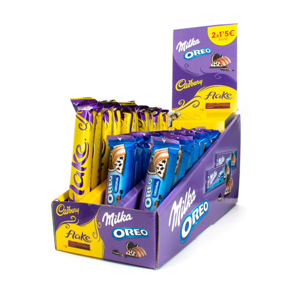 Expositor Barritas Milka Oreo y Flake 2 x 1,50€ (48 ud) Mondelez
