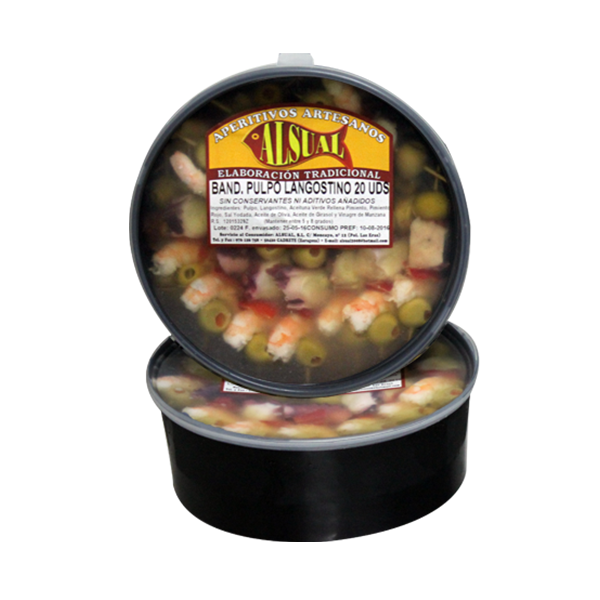 Banderilla aceituna pulpo y langostino 820 g (20 ud) Alsual