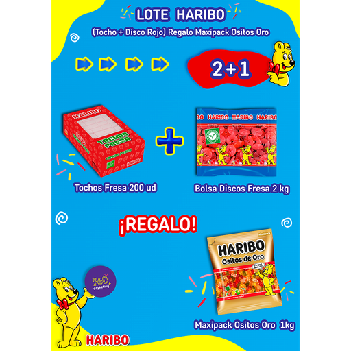Lote Haribo (Tocho + Disco Rojo) regalo Maxipack Ositos Oro