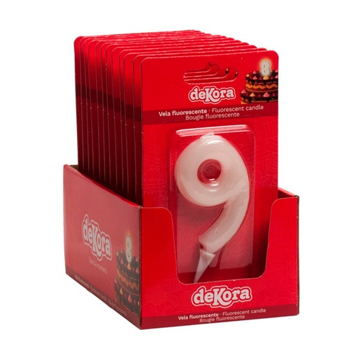 [18435035217557] Velas fluorescentes nº 9 12 ud Dekora